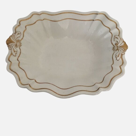 Antique DAVENPORT Pottery Scalloped Gold Trim Serving Bowl England c.19thC 9.5" - Picture 1 of 7